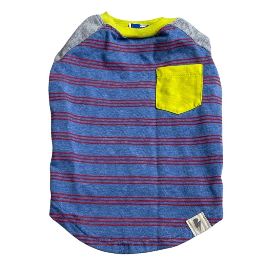 Top Paw Dog Striped Pocket T-Shirt Blue Red Grey Neon Yellow Size Medium